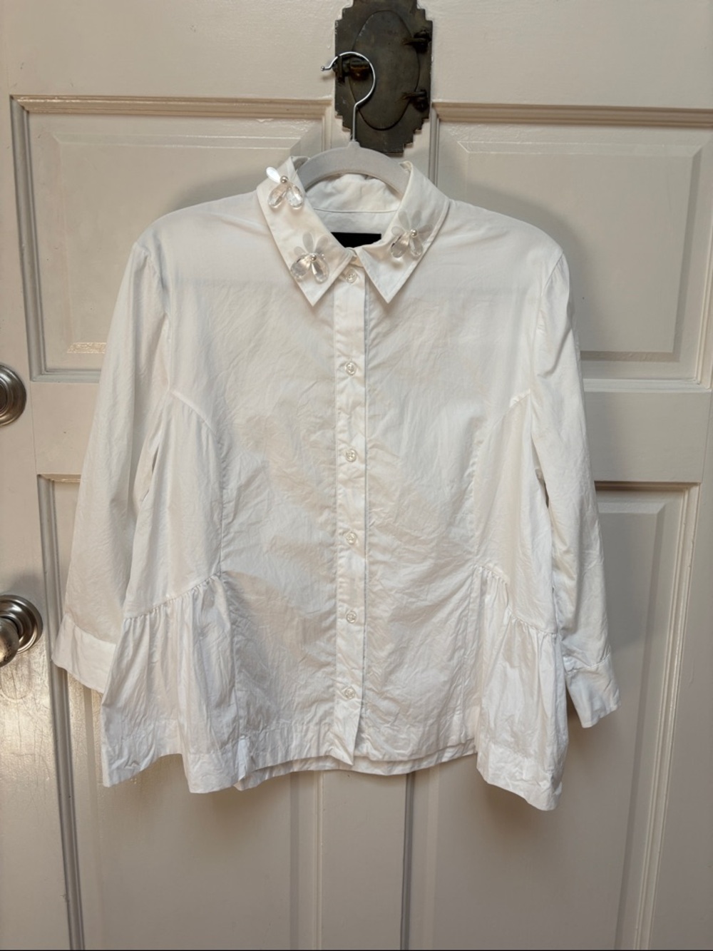 Simone Rocha White Button-Down Shirt with Floral Gem Collar